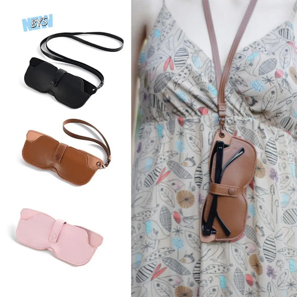 

Portable Hanging Neck Glasses Bag Pu Leather Solid Color Sunglasses Storage Clip Multi-Functional Eyewear Protector