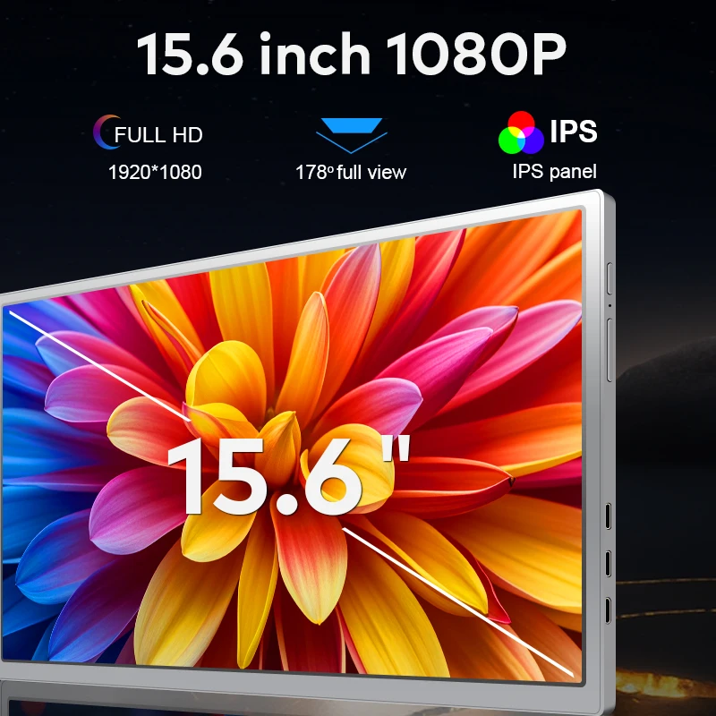 Layar Monitor Portabel 15,6 Inci Kompatibel dengan Laptop MacoS dan Win, Smartphone Android USB-C, PS4, Switch, Gaming