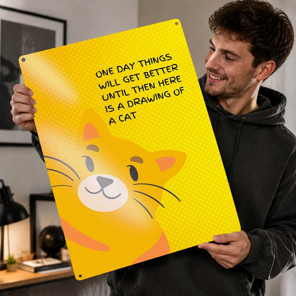 Funny Cat Drawing With Inspirational Text Metal Poster Perfect Gift for Fans Lovers Customized Wall Art Metal Sign for Wand Deko