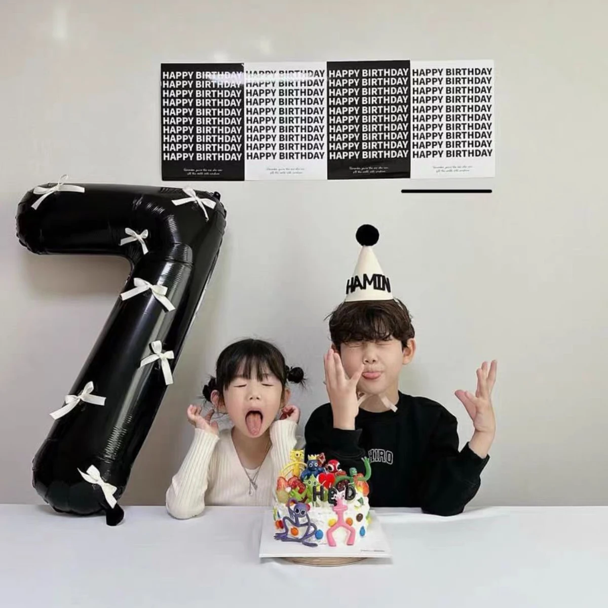 Happy Birthday Card Teddy Bear Baund Wall Stier Photo Prop INS New Arrival Festive Celebration Decoration