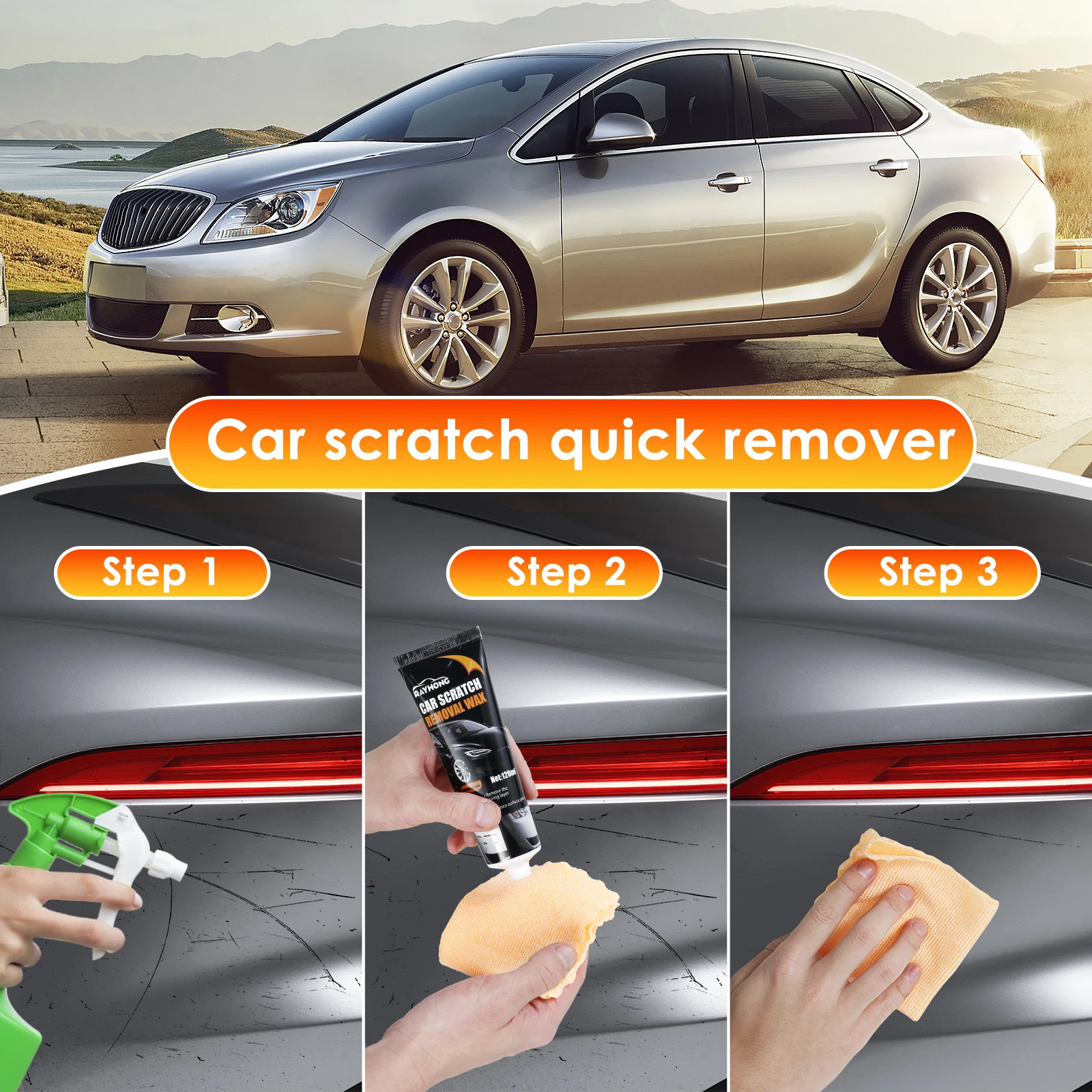 3Pcs Car Scratch Removal Wax Auto Glossy Shine Polish Cream per veicolo Paint Restorer detergente pasta riparazione cera lucidante