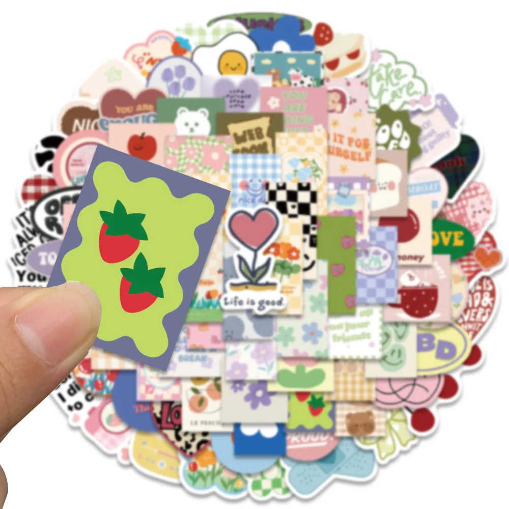 180PCS Cute Flower Bear Plaid Kawaii Sticker Aesthetic Decal Guitar Laptop Phone Car Book Scrapbook Girl Kids Toy Stickers