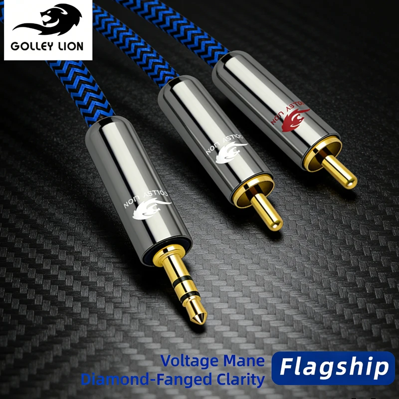 GOLLEY LION Flagship 3.5mm to 2RCA Cable – Easy Audio Expansion, Voltage Mane Clarity, for Outdoor Speaker/Backyard Party Audio