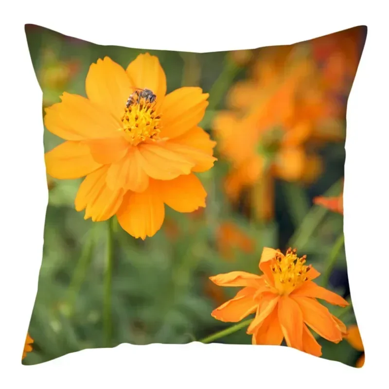 Natural plant chrysanthemum flower pattern print cushion cover to decorate bedroom living room office sofa car seat pillow cover