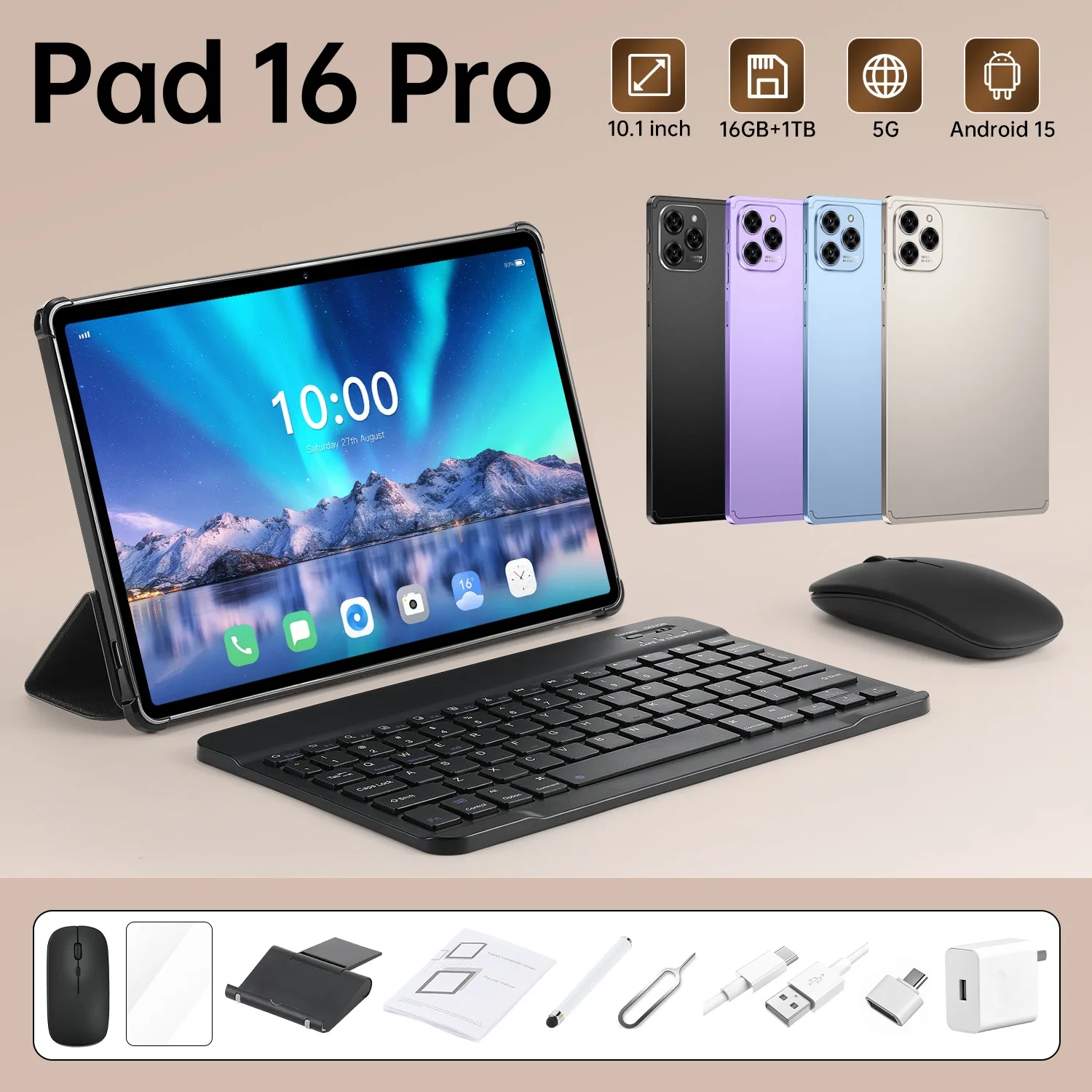 

Pad 16 Pro 10.1 inch Android 15 16GB+1TB Dual Card Tablet 10000mAh MSnapdragon 8 Gen3 Core WIFI+GPS Tablet