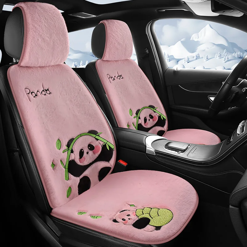 Exquisite Stickerei Niedlicher Panda Plüsch Autositzkissen Winter Neue weiche bequeme universelle Passform für geteilte Autos