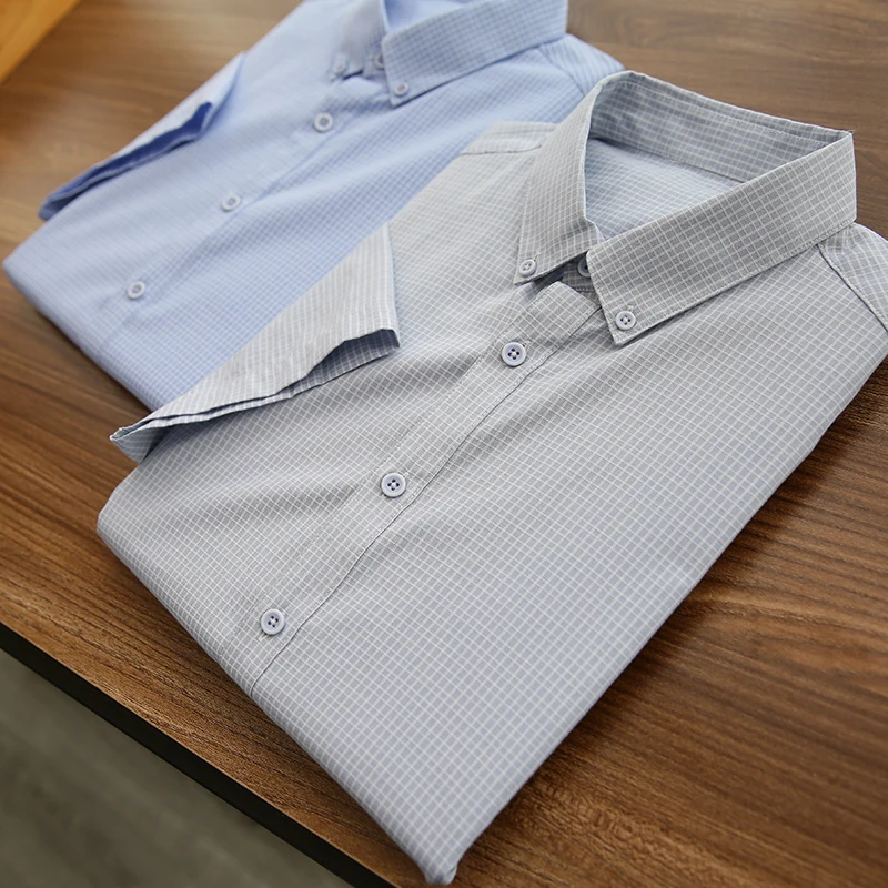 

Skin-friendly Breathable Color-woven Small Cheered Casual ort-sved irt for Men Spring Summer Busin Casual Faion