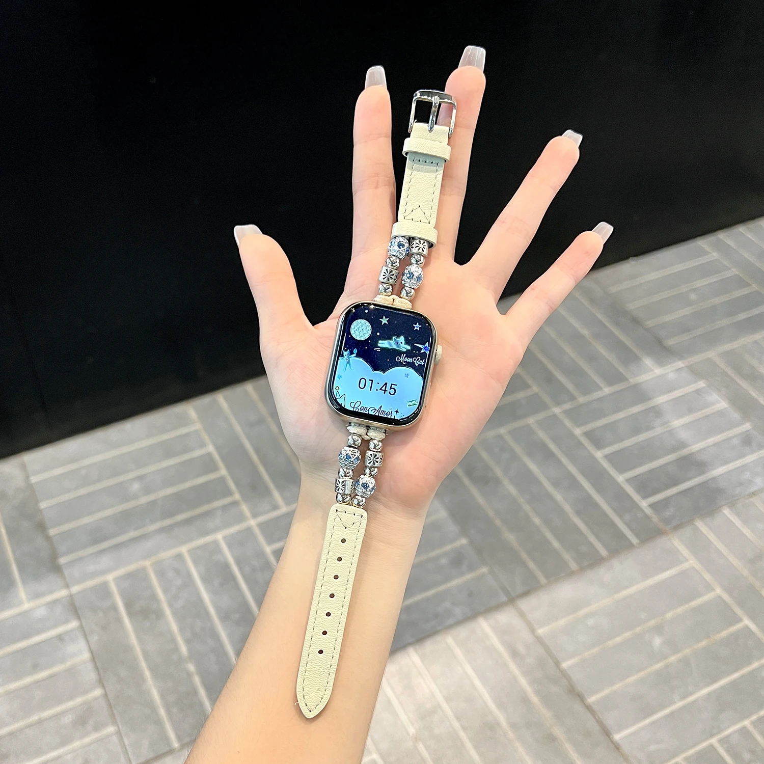 Transfer Bead for Apple Watch ultra 49mm strap 44mm 38mm model Leather iwatch Model 9 8 7 6 5 SE Lucky Girl strap