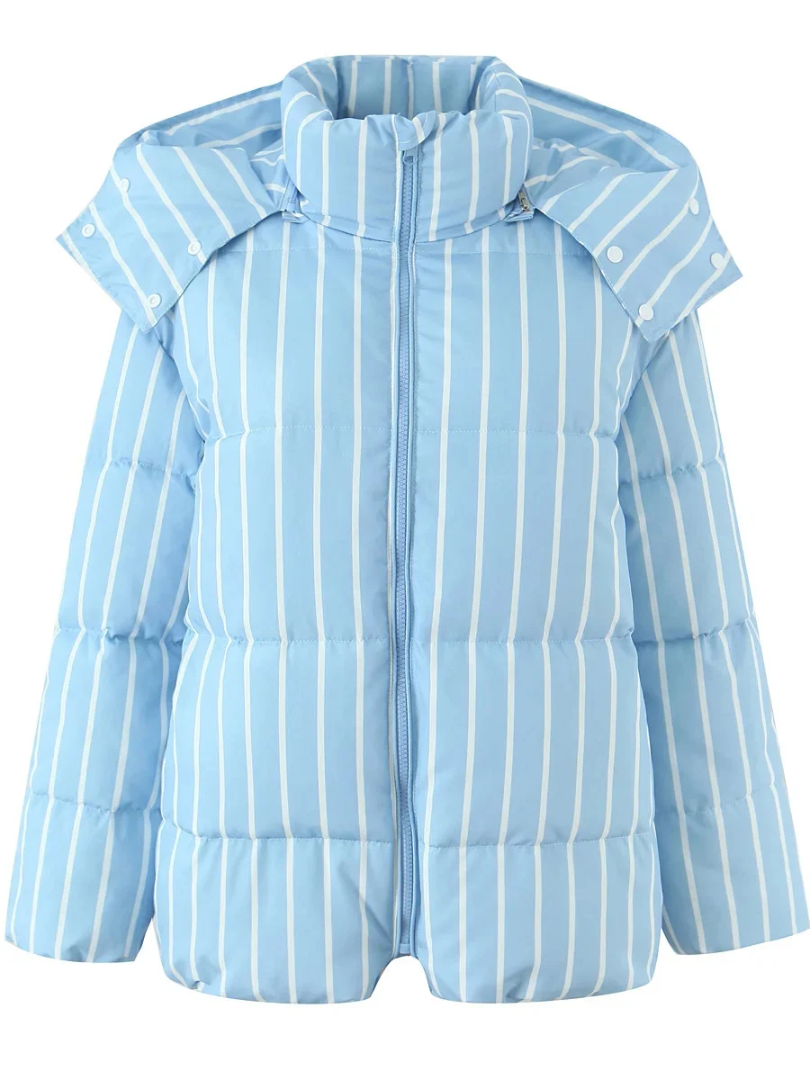 

Хлопковое жакет с капюшоном в американскую полоску в стиле ретро, женское утягивающее повседневное теплое пальто с хлебом, модное прямое пальто-труба для поездок на работу