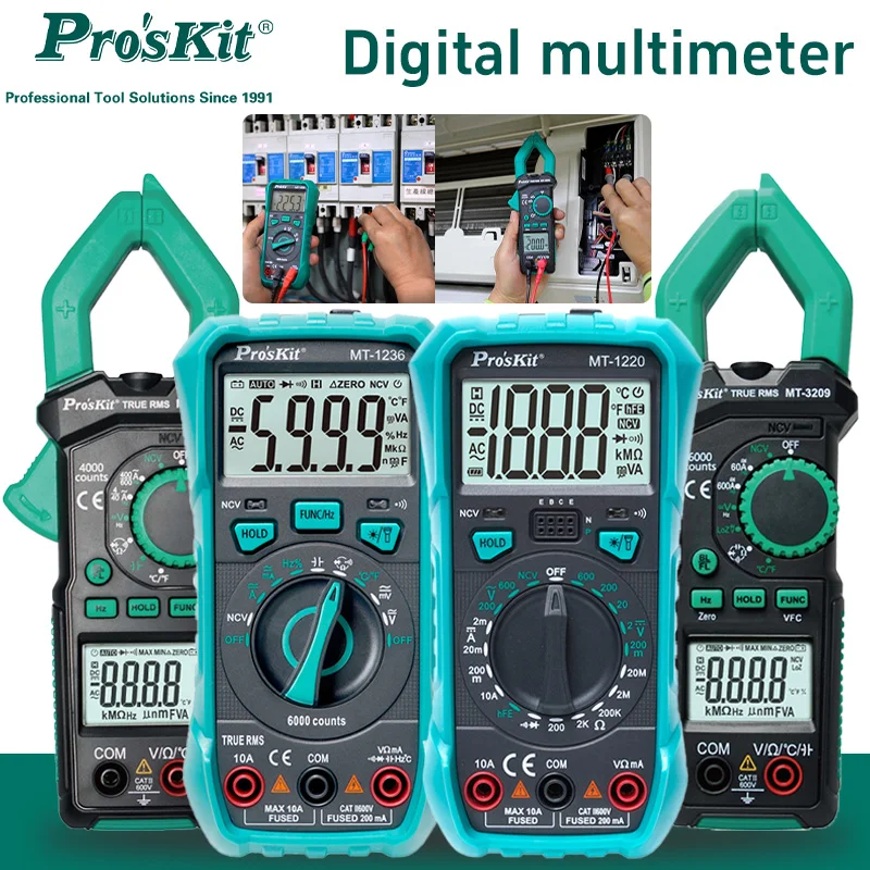 

Pro'sKit Digital Multimeter True RMS AC/DC Voltage Current Measurement Instrument Multimeter for Equipment Testing Maintenance