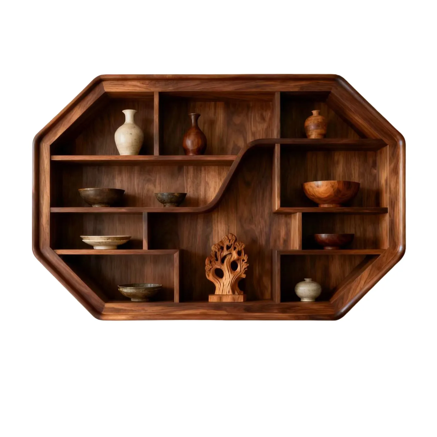 

Настенная полка из черного ореха в старинном стиле, настенная витрина для чайного сервиза, полка из массива дерева Duobao Pavilion