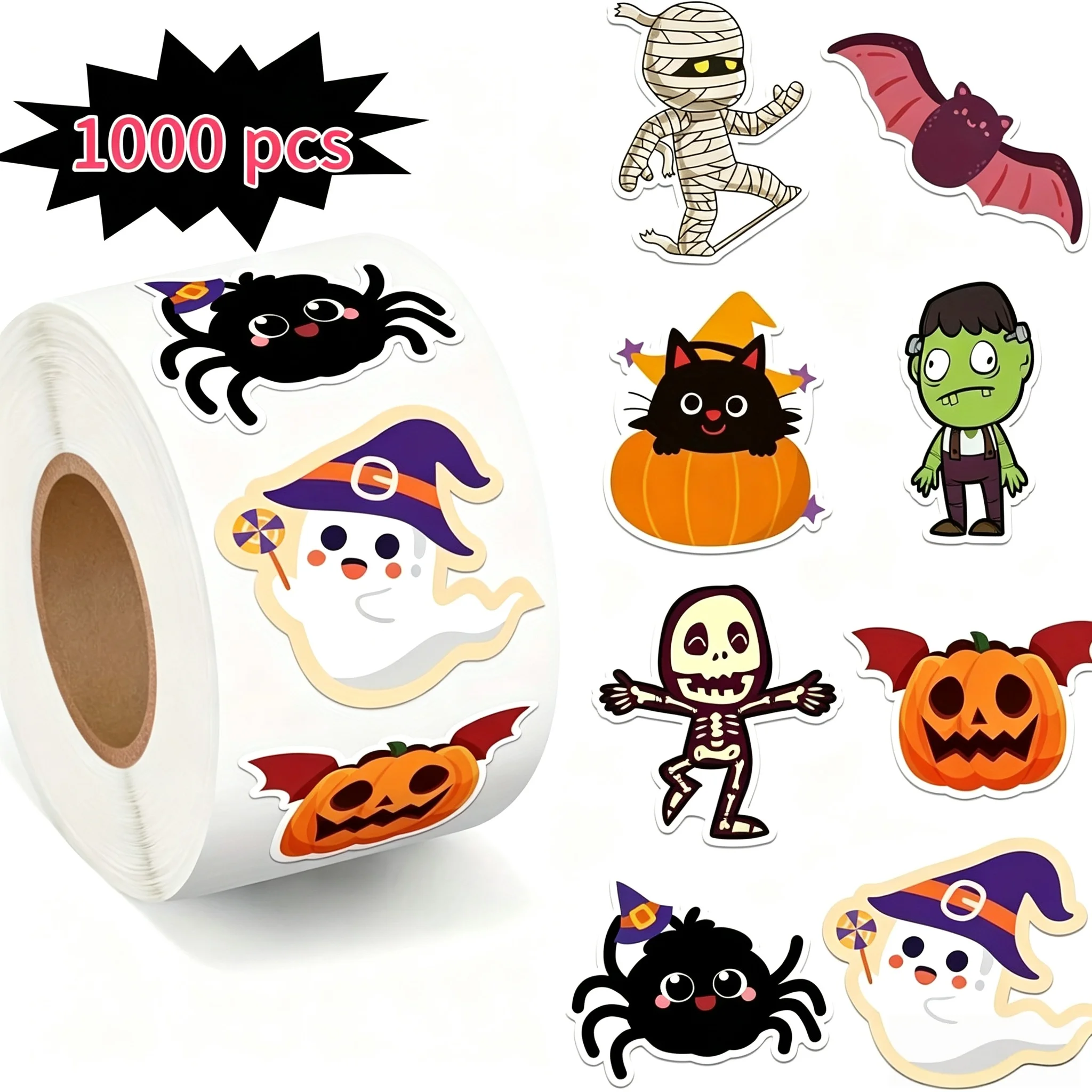 1000Pcs Irregular Die‑Cut Halloween Cartoon Graffiti Stickers,1 Inch 8 Designs PVC Seal Labels for Helmet Water Bottle Phone Cas
