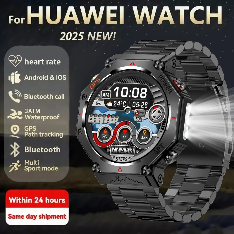GEJIAN New 5.3 Men's Smart Watch with Built in Flashlight and 100+Sports Mode Step Count Function Outdoor New Men's Watch  ﻿