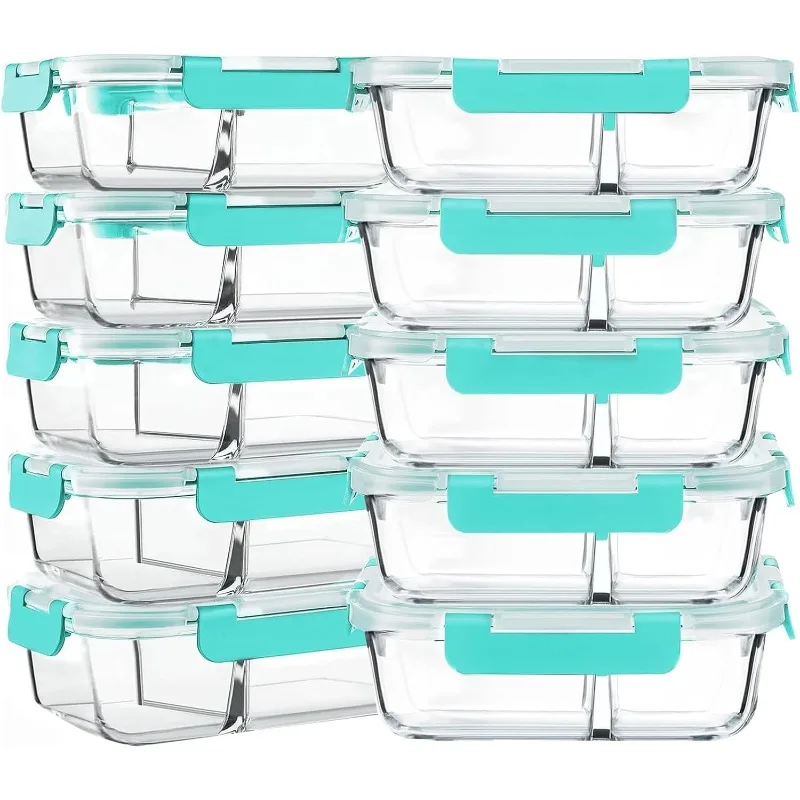 10-Pack,30 Oz Glass Meal Prep Containers 2 Compartments, Airtight Glass Lunch Bento Boxes with Lids, Glass Food Storage