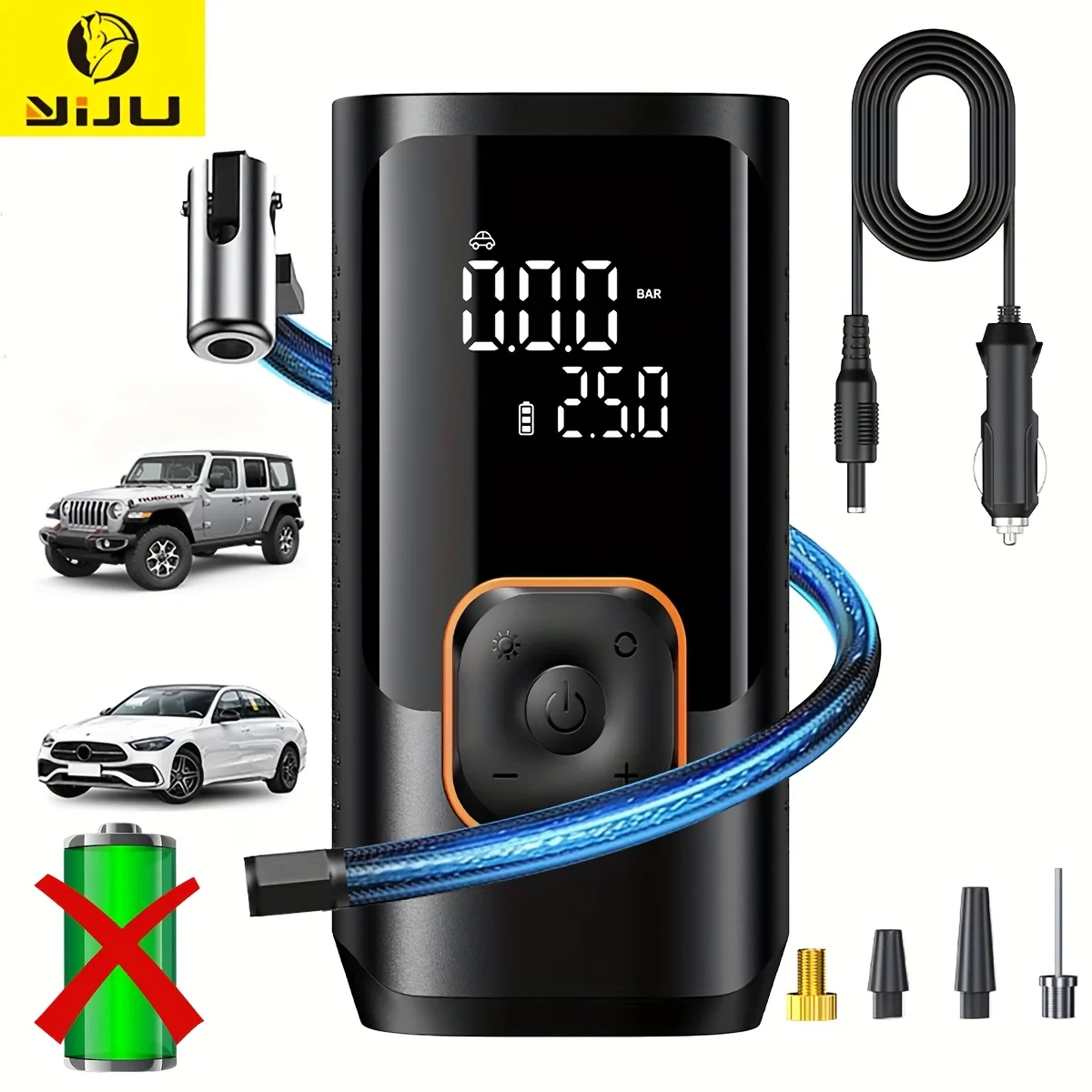 YIJU Car Tire Inflator Air Compressor  150PSI Portable Electric Air Pump For Motorcycle Bicycle Tire 12V Air Filling Pump Tools