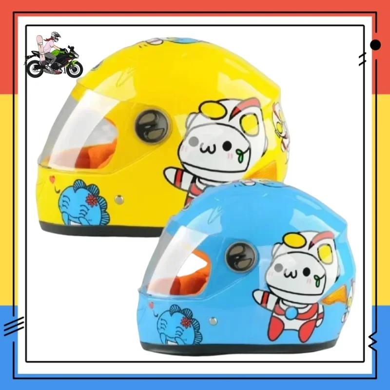 Cute Cartoon Helmet Children Kids Motocross Full Face Helmet Motorcycle Kid Helmets Cycling Child Moto Safety Headpiece 48-54Cm