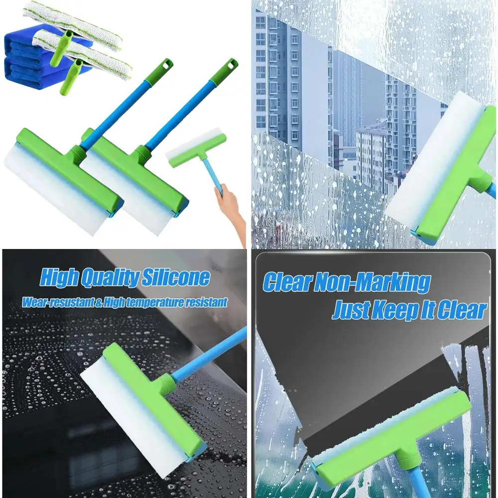 

Набор силиконовых ракелей для перерабатываемой очистки окон, полные инструменты для чистки стекол с силиконовым лезвием и шваброй из микрофибры