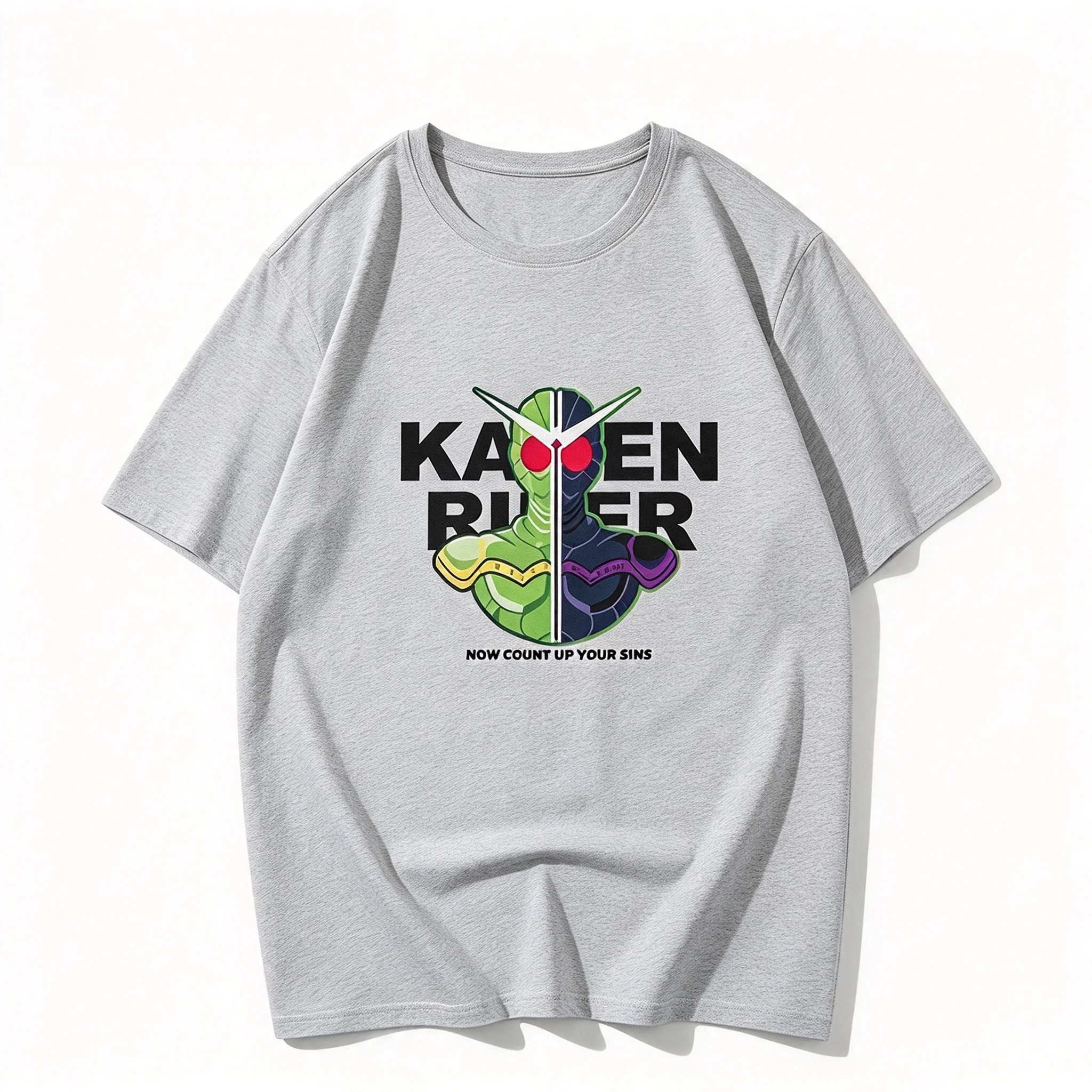 New Kamen Knight Shirt Retro Japanese Special Photo T-Shirt Masked Knight Pattern Short Sleeve Anime Style Streetwear 90s Style