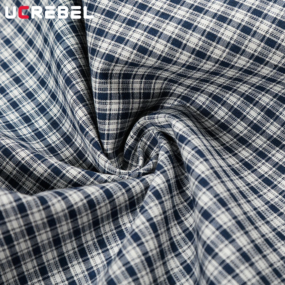 Plaid Casual Pants Mens Hip Hop Streetwear Straight Baggy Drawstring Elastic Waist Wide Leg Trousers Man