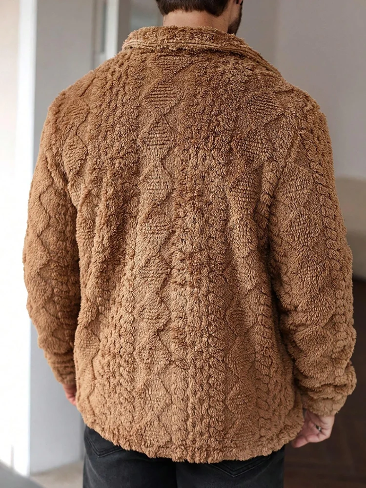 Men's Velvet Jacket Keep Warm Plush Lapel Winter Long Sleeves Solid Color Cardigan Single Breasted Casual American Retro Jackets