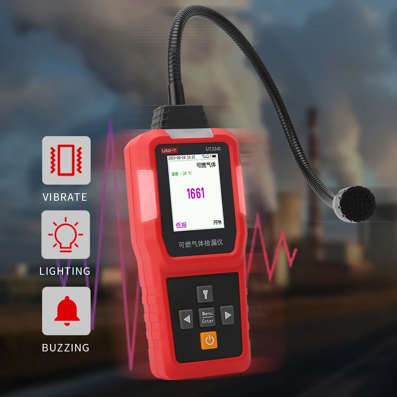 

UNI-T UT334L Natural Gas Detector Combustible Gas Leak Detector Locating The Source of Methane Propane Sound & Screen Alarm