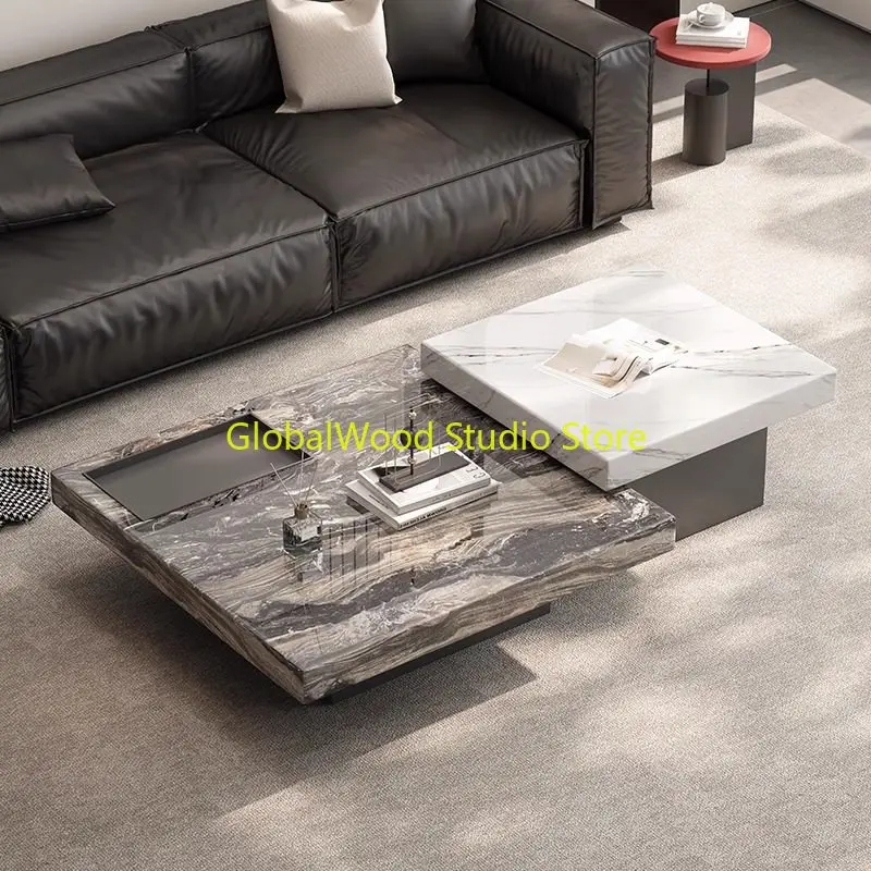 

New Italian Minimalist Coffee Table Modern Light Luxury Design Living Rooms Suitable Small Apartments Square Shapes.