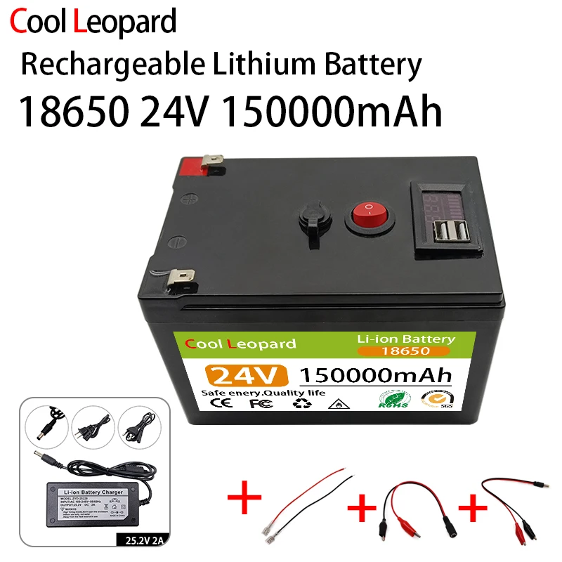 

24V 150Ah 18650 Lithium Ion Battery Pack,For Lnverter Solar Street Light E-Bike Scooter 24V Battery Built-In BMS+ 25.2V Charger