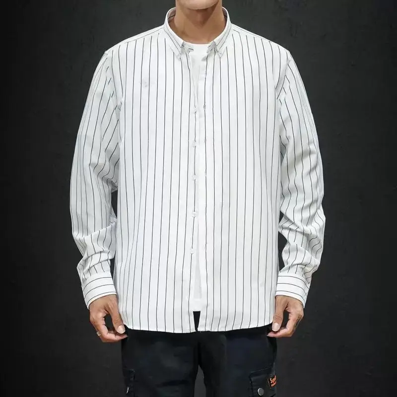 

Slim Fit Long Sve Striped irt для мужчин Thin Sle Корейская версия Парикмахерская Профион без глажки Модный Ciwalk PU Lea...