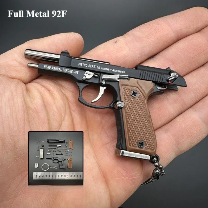 Newest Version 7 Bullets 1:3 Full Metal Beretta 92F Pistol Gun Model Keychain Detachable Decompression Toy Pendant Gifts for Men