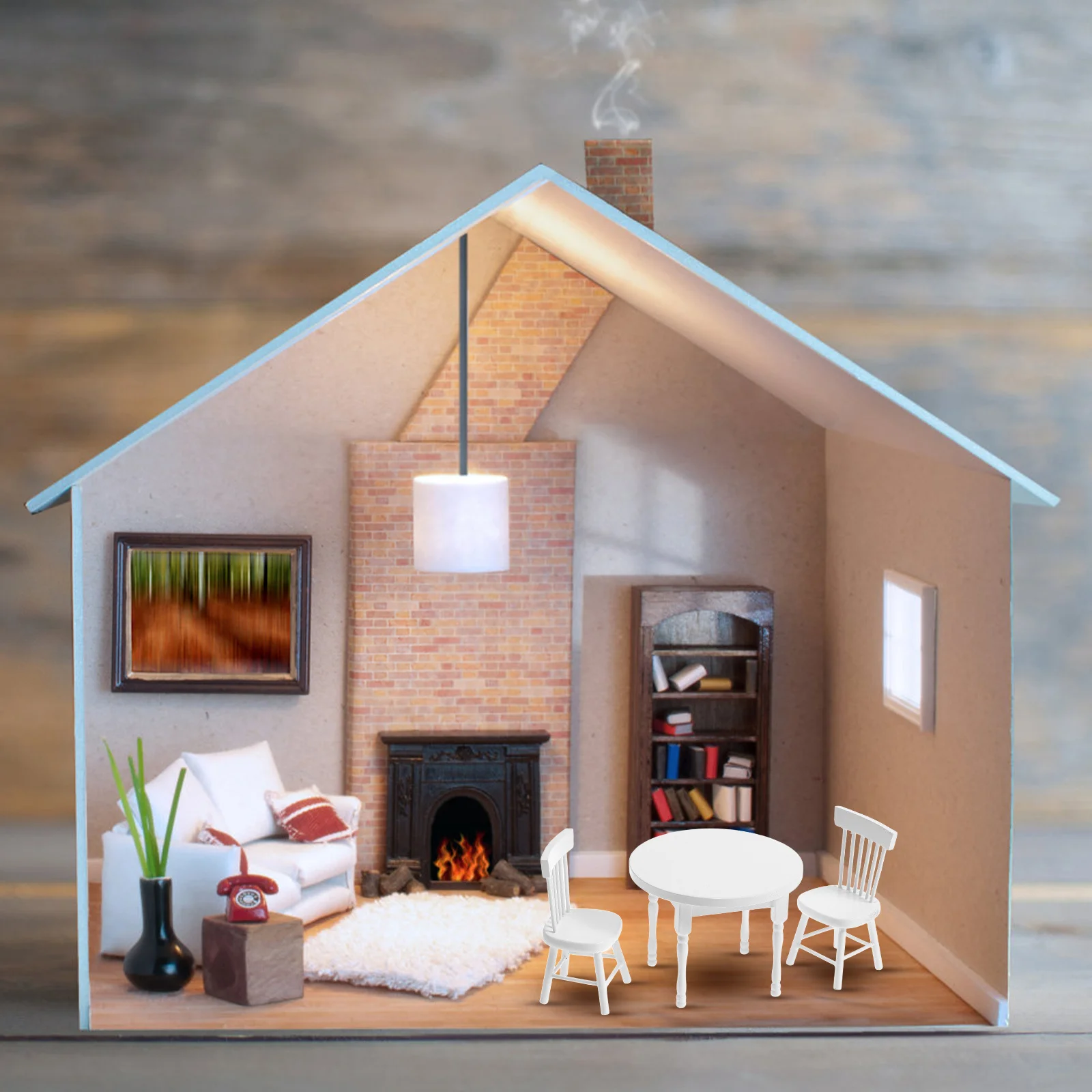 Juego de mesa y sillas en miniatura redondas blancas, accesorios de madera para casa de muñecas, Mini muebles de comedor, decoración, mesa en miniatura, 1 Juego