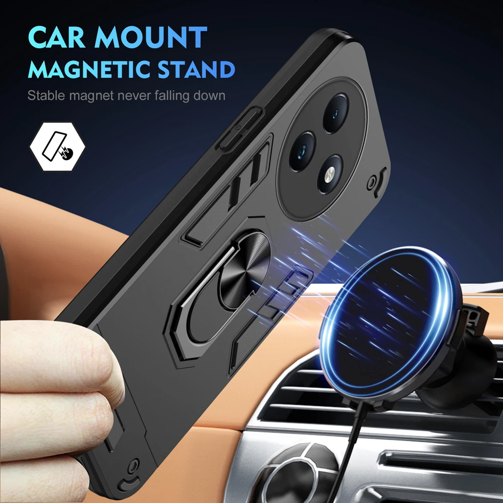 KEYSION Shockproof Armor Case for Itel S24 Soft Silicone+PC Camera Protection Ring Stand Phone Back Cover for Itel S24