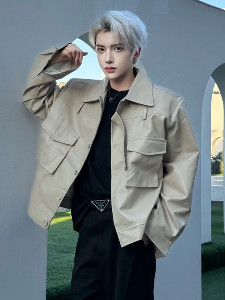 

Кожаная куртка i Color с подплечниками для мужчин, весна-осень, уличная мода, рабочая одежда, мотоциклетная одежда