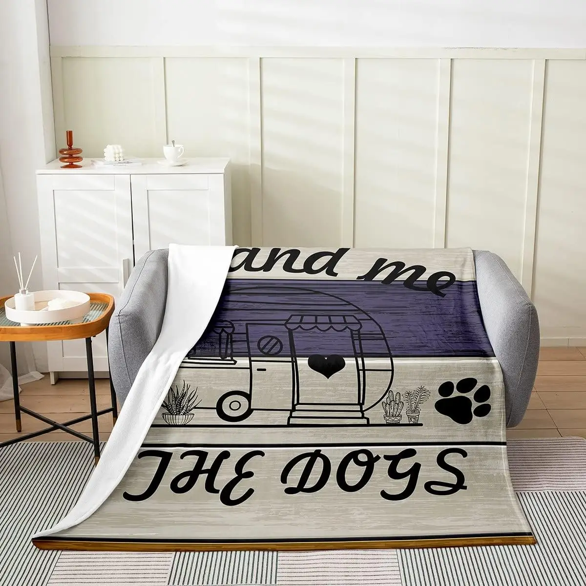 Happy Camping Flannel Fleece Throw Blanket Kids,Campers Fuzzy Blanket for Bed Sofa Couch,Cute Dog Paw Bed Blanket