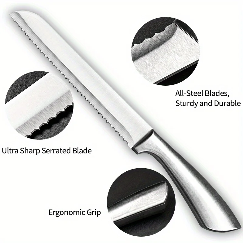 Stainless Steel Bread Knife, Kitchen Serrated Bread Knife, Toast Slicing Knife for Baking, Baking Tool