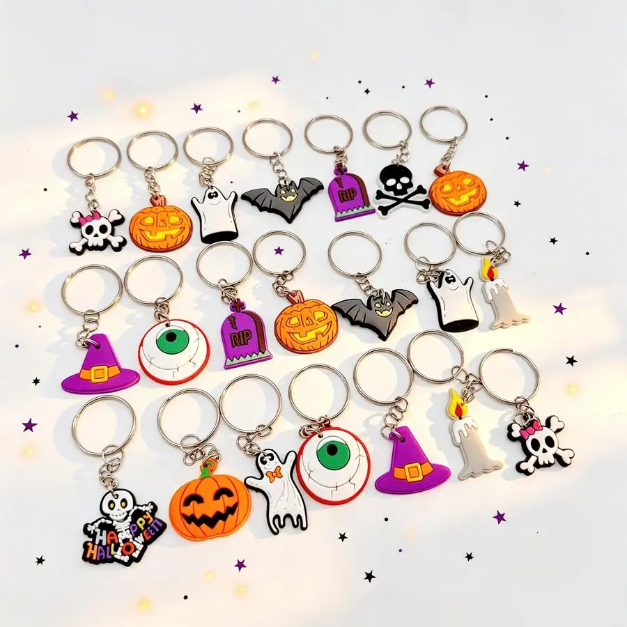 1/5/10/20/50/100pcs 2D Flat - Random Pattern Halloween 2D Keychain Flat Cute Creative Gift for Family Friends Holiday Pumpkin Ba