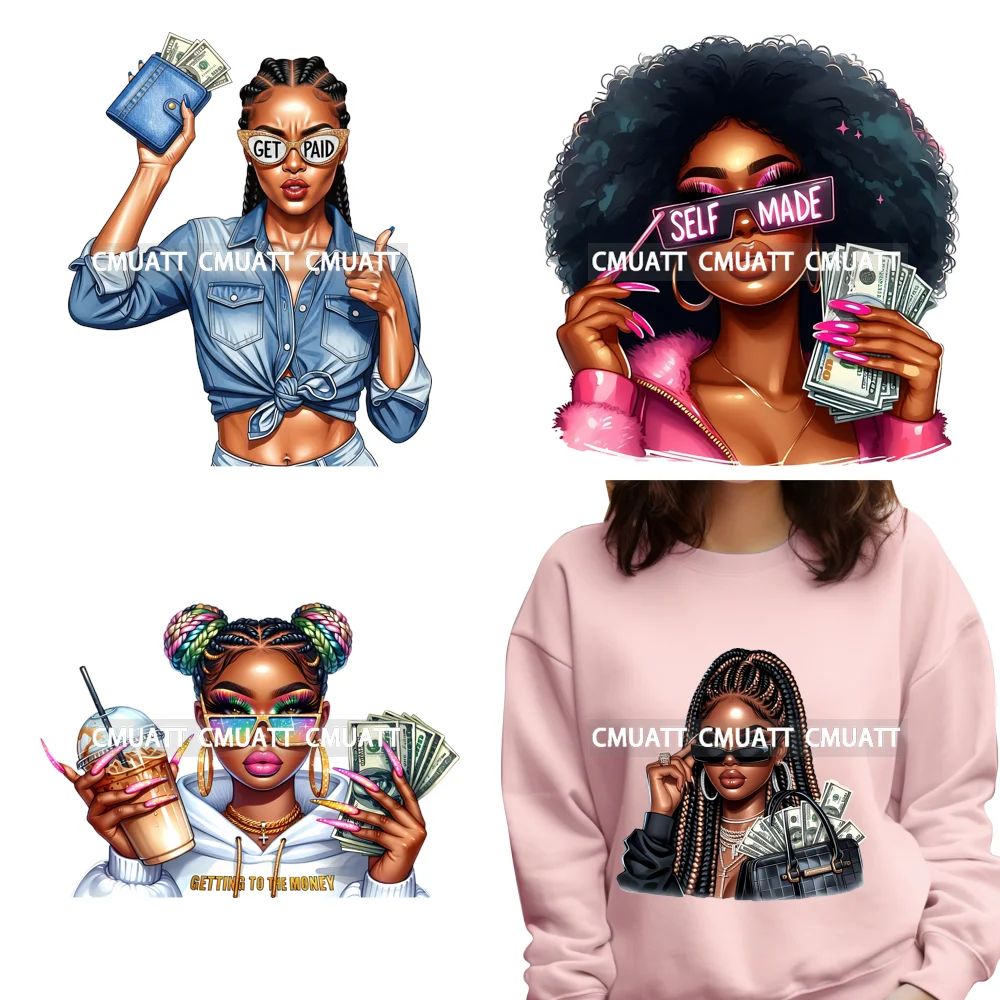 

Black Girl Magic Melanin Hustle Quotes Money Lover Iron on Washable DTF Heat Transfers Stickers Ready to Press for T-shirts Bags