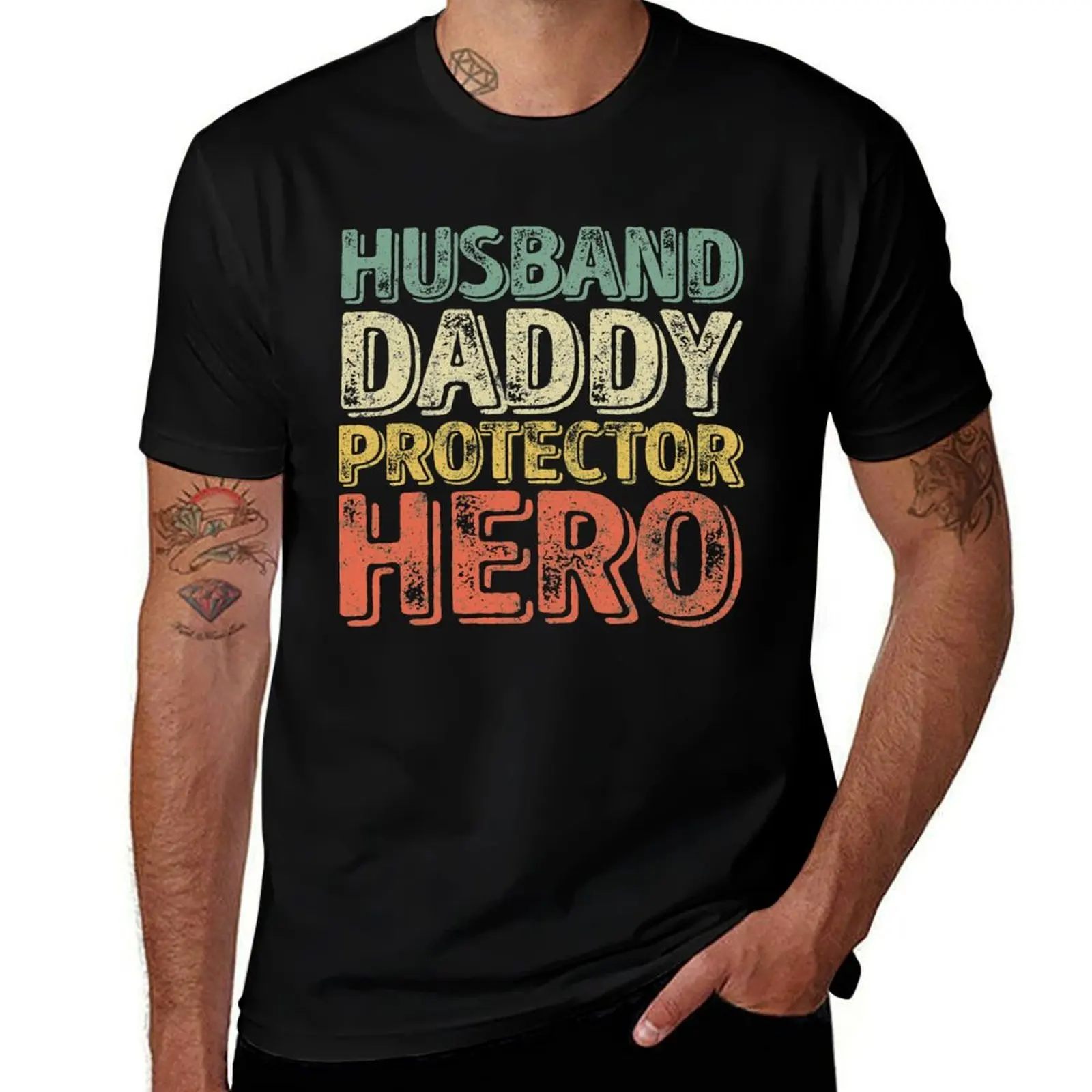 Husband Daddy Protector Hero Shirt Funny Christmas Gift T-Shirt Minimalist Casual Short Sleeve Top