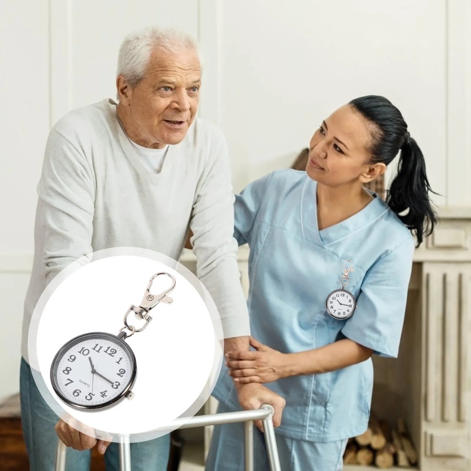 

1Pcs Nurse Pocket Watch Big Dial Zinc Alloy Quartz Movement Portable Hanging Watch Key Buckle Student Doctor Timing Tool
