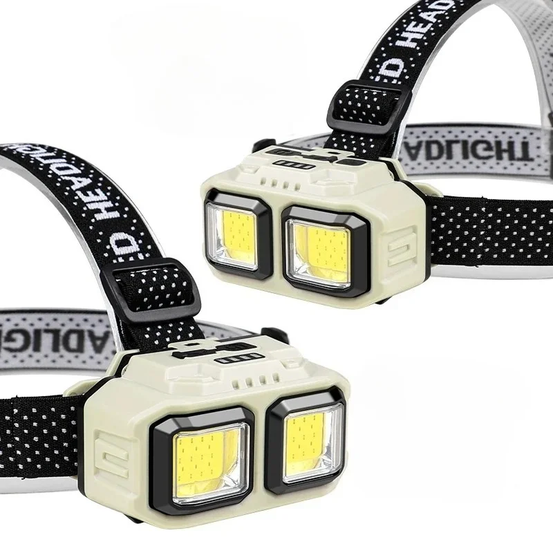 COB LED Powerful Headlamp USB Rechargeable Head Torch USB Rechargeable Waterproof Outdoor Camping Fishing Hunting Search Lantern