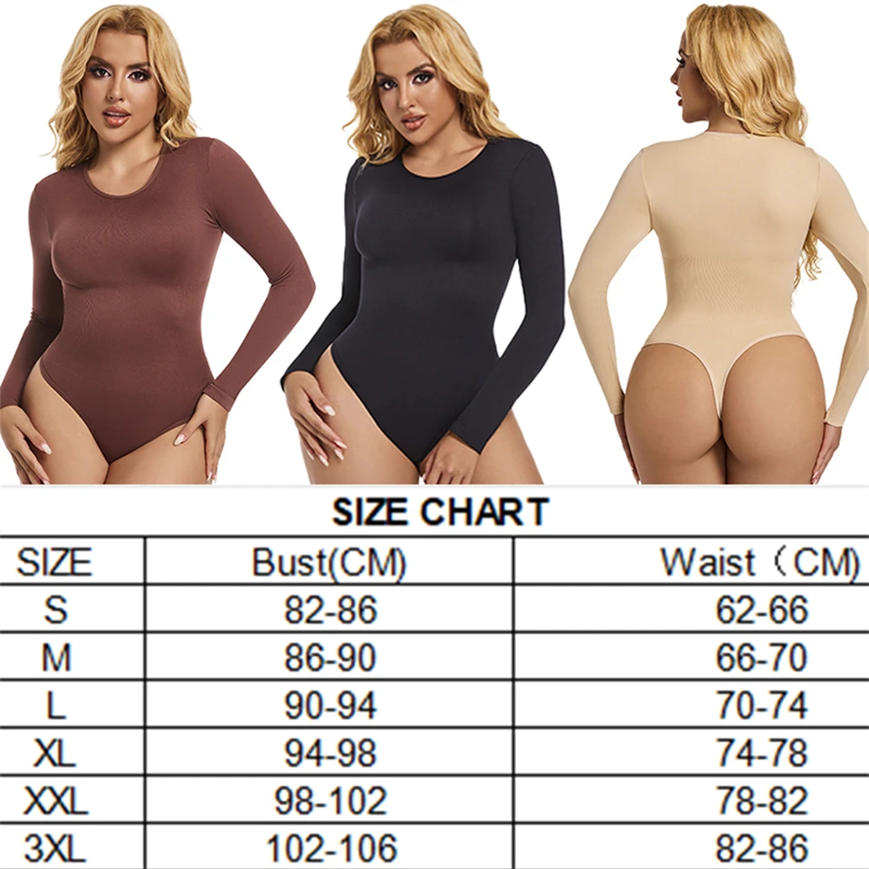 Becirzet Body Reducer Damen Unterwäsche Taillenformer Tops Nahtloser Bodysuit Langarm Stretch Schlankheits-Kompressions-Basic-Tops – Detail 1