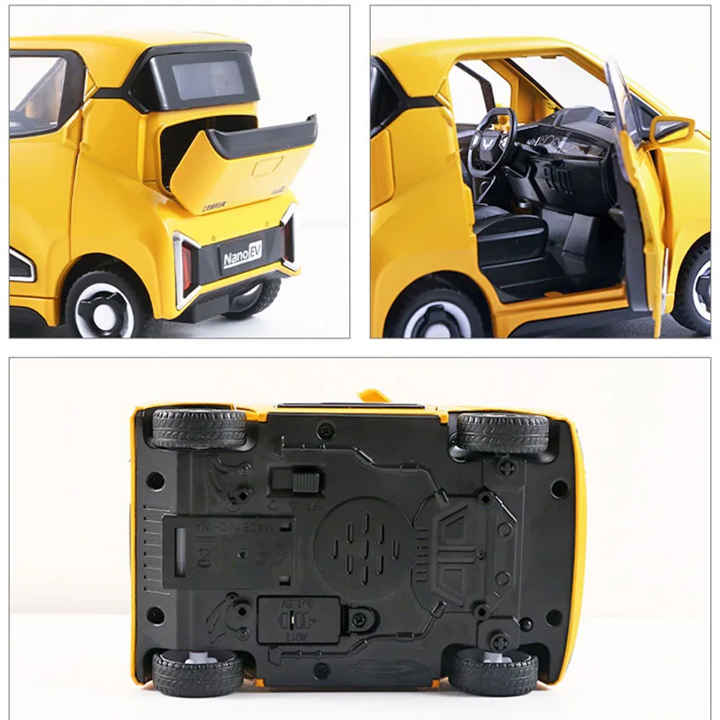 Wuling Nano EV シミュレート合金ダイキャストカーモデル、コレクションディスプレイ、大人子供ギフト、サウンドライト、1:18