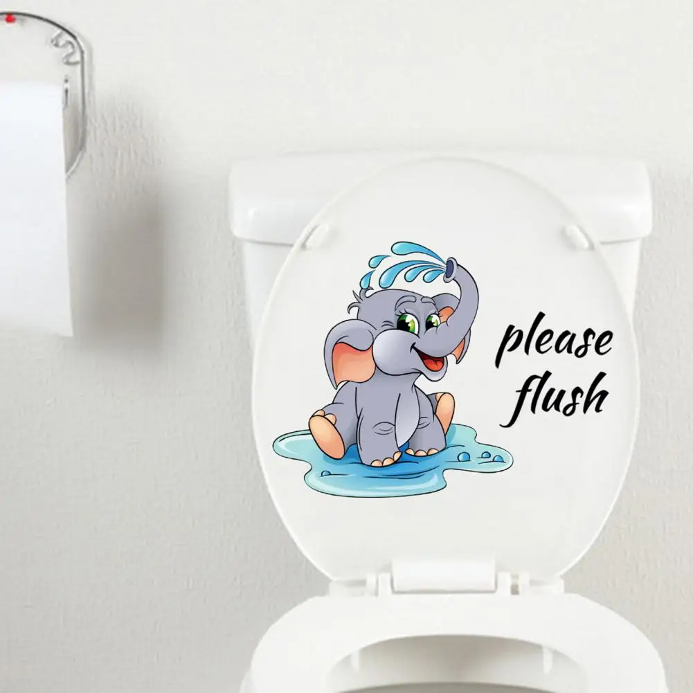 Lovely Elephant Playing Water Wall Stickers Home Decor Toilet Bathroom Decoration Decals Self-adhesive Cartoon Room Wallpaper