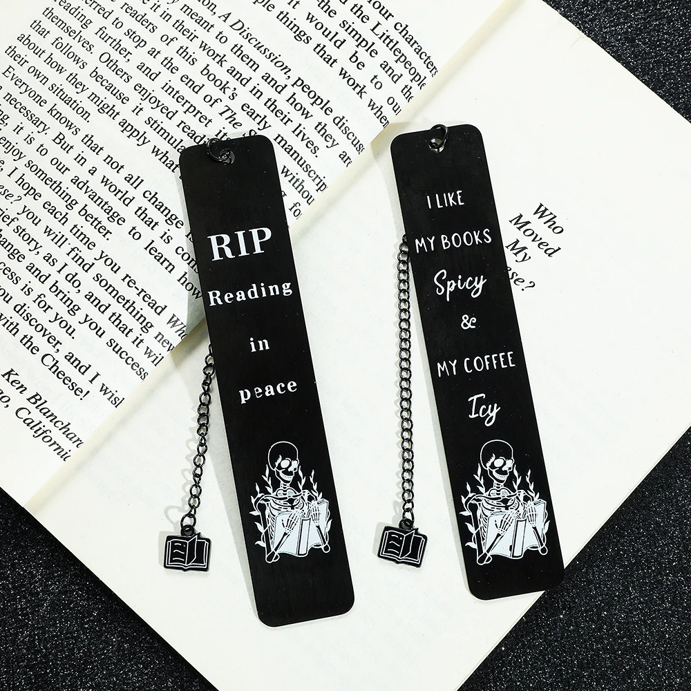 1 Pcs Black Engraved Skull Man Bookmarks Stainless Steel Bookmarks For Readers Book Lovers Gift, Fun Reading Markers