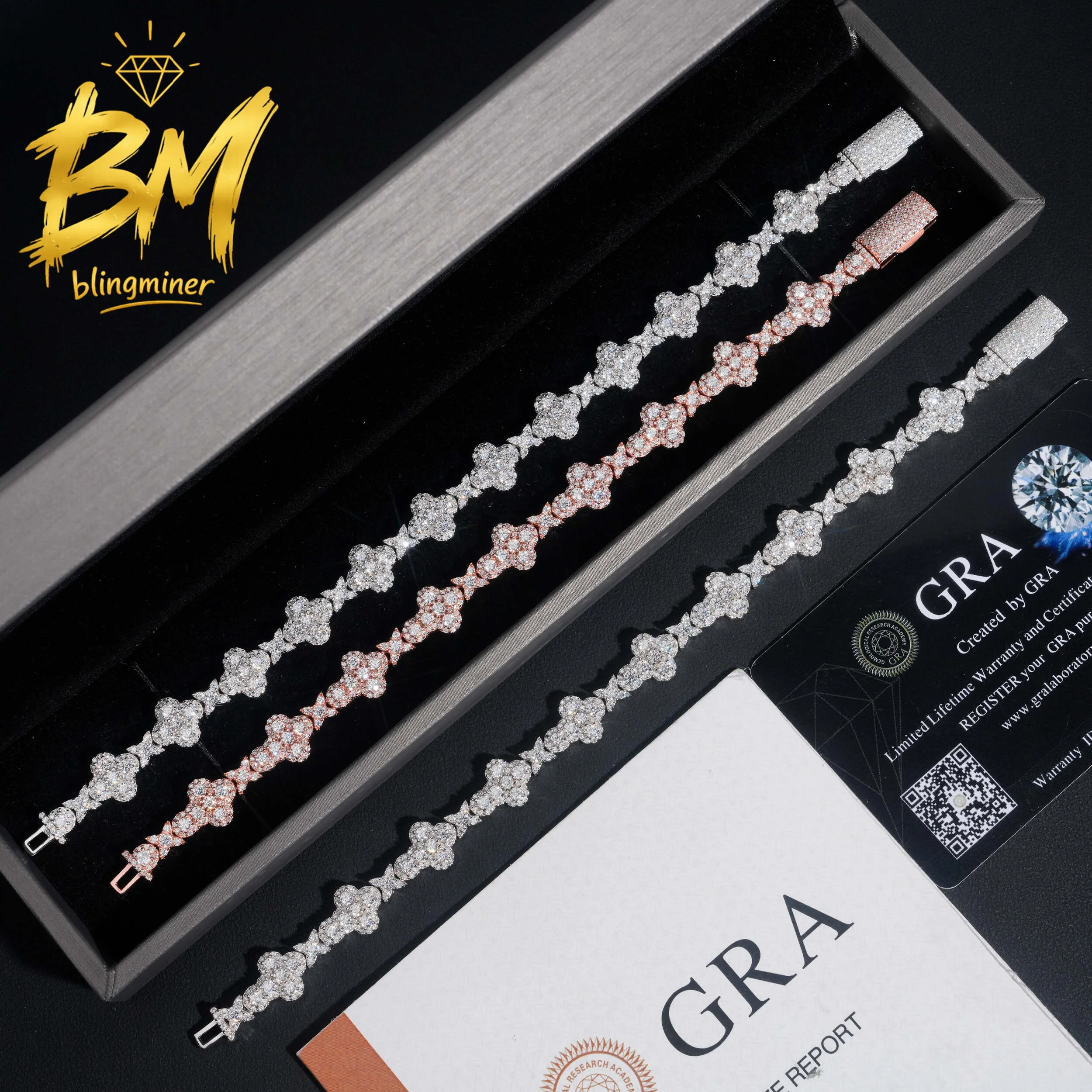 Blingminer 10mm Iced Out Cross VVS Moissanite Cuban Link Bracelet For Men Women S925 Silver Jewelry Pass Diamonds Tester Free Sh