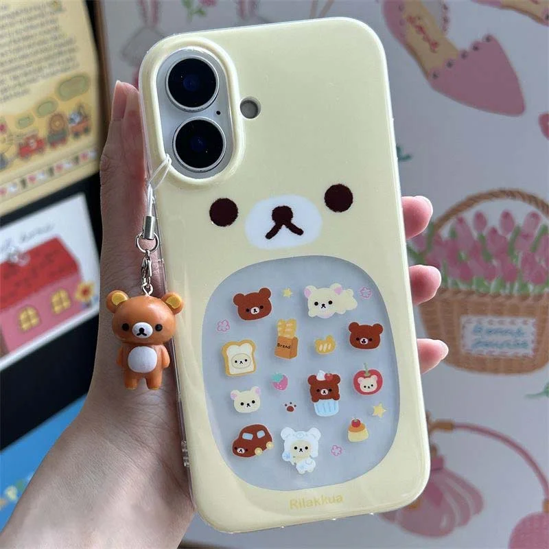 Grande buraco ind bonito oco amarelo ursinho caso de telefone com pingente de ursinho para iphone 11 12 13 14 15 16 17 pro max