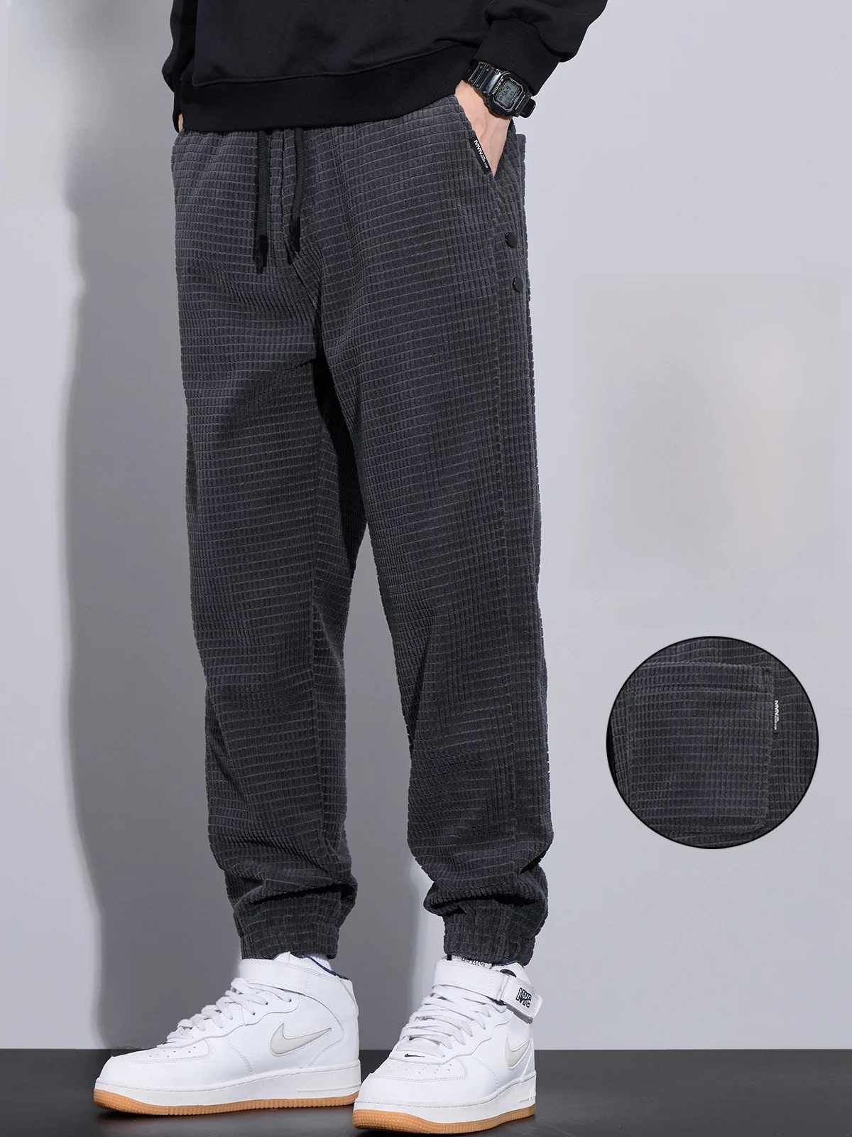 

Мужские вельветовые спортивные брюки свободного кроя с манжетами, длинные, весенние, модные, повседневные, молодежные, базовые, однотонные, немнущиеся