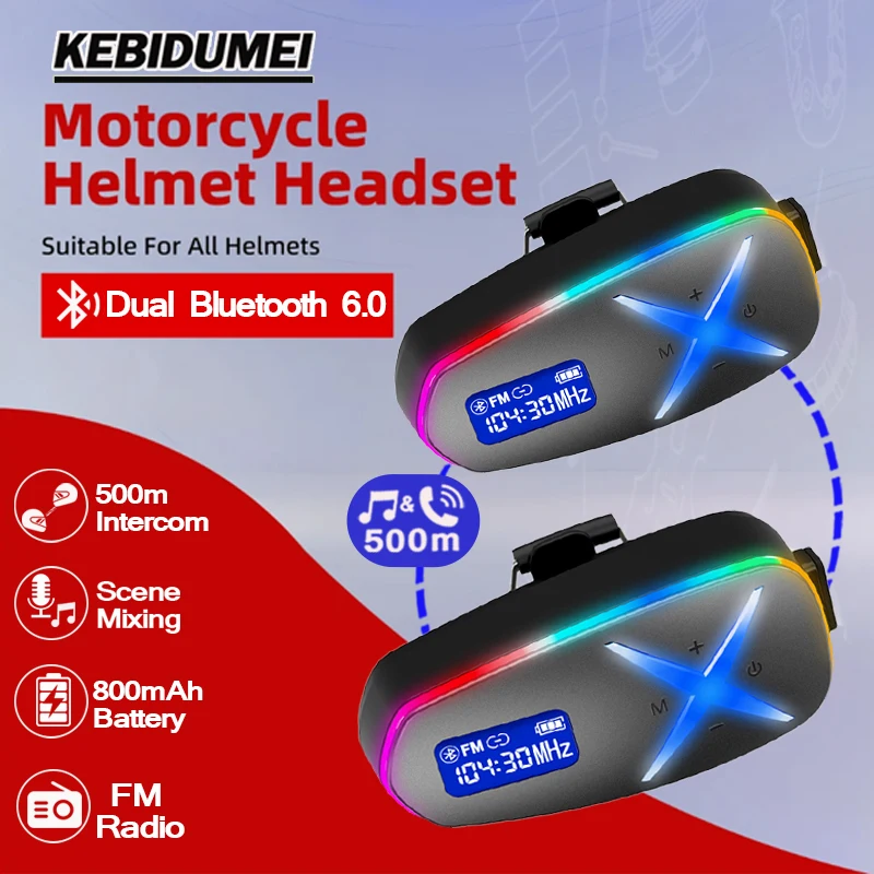 

500m Motorcycle Helmet Intercome Helmet FM Radio+Bluetooth V6.0 Handsfree Call Music Share+Voice Assitant+Waterproof Earphone