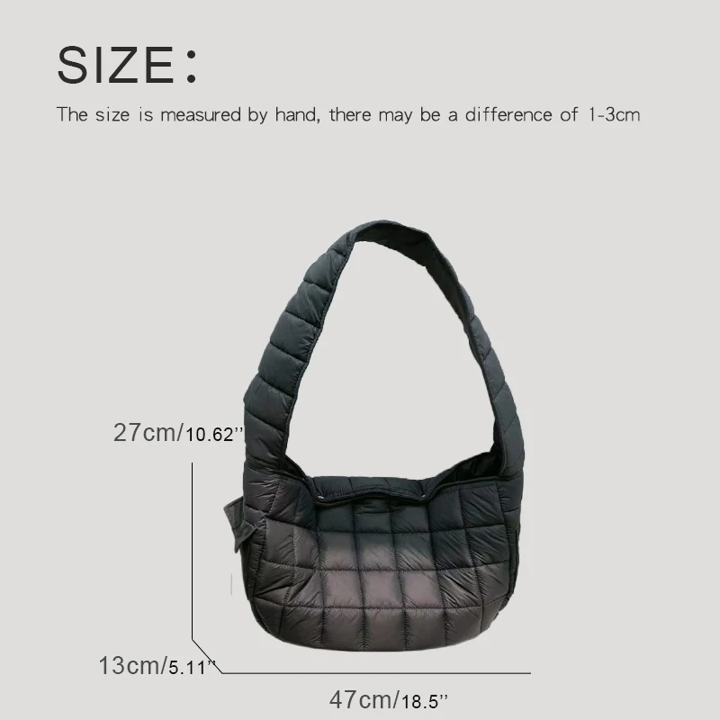 Korean Casual Puffer Bag For Women Luxury Designer Handbag Purse 2024 New In Polyester Embroidery Square Large Capacity Shoulder