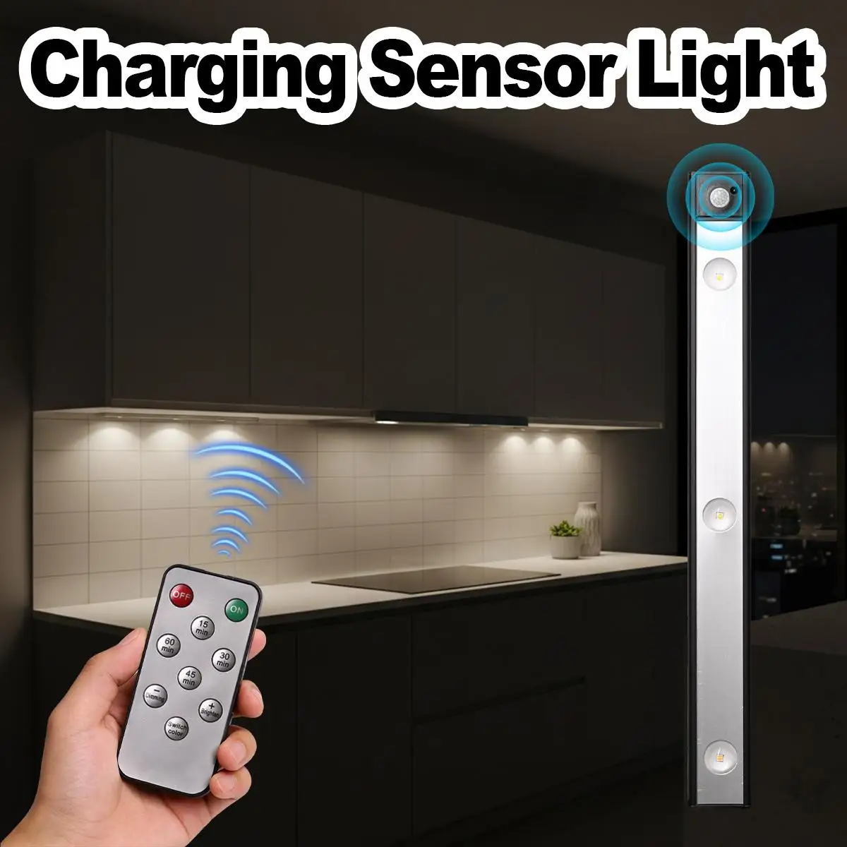 

Motion Sensor Under Cabinet Light USB Rechargeable LED Strip Magnetic Dimmable PIR Timer Closet Kitchen Counter Night Room