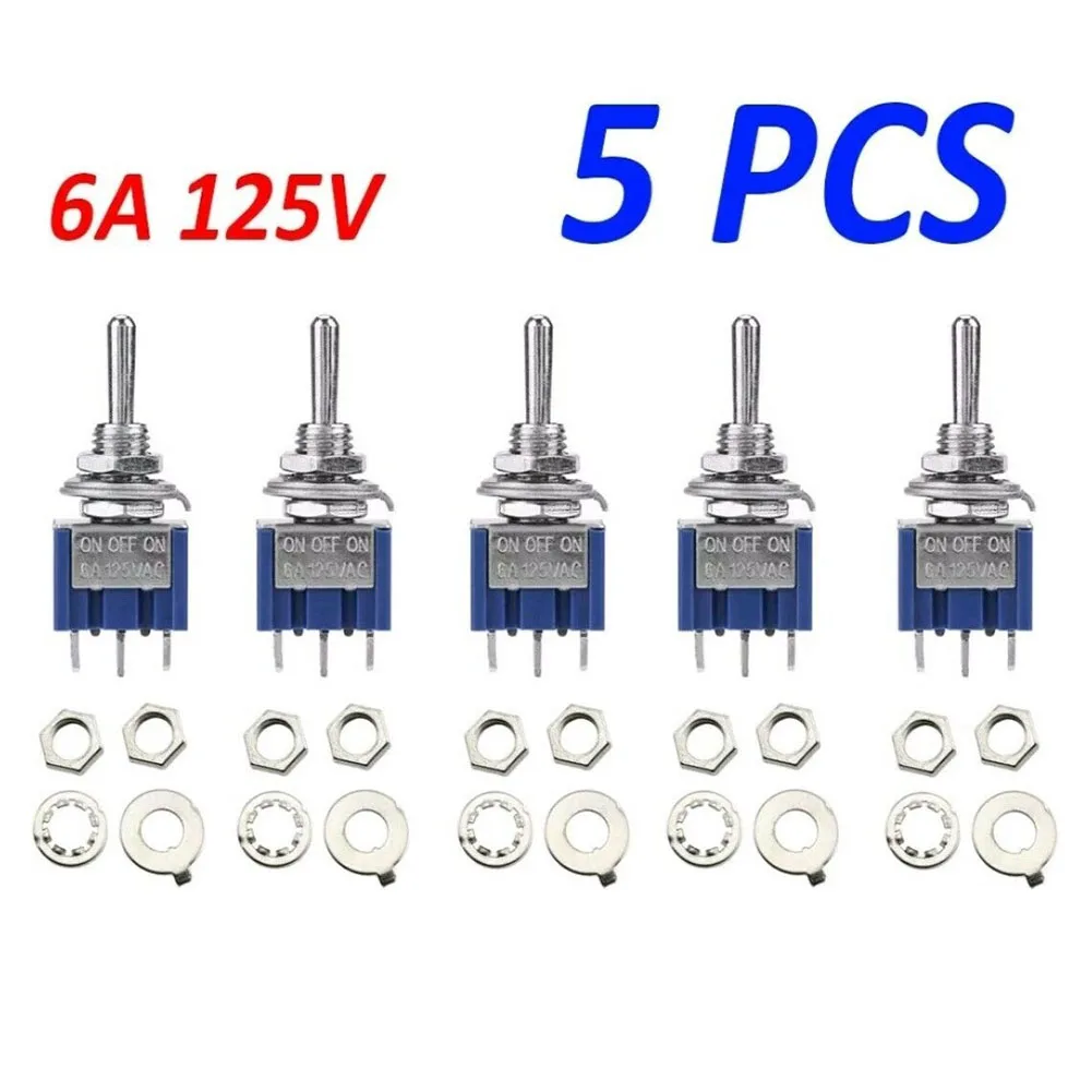 

5pcs SPDT Toggle Switch Marine Rocker Toggle Switch MST-103 AC125V 6A ON/OFF/ON Self-reset Toggle Switch DPDT 3A 250VAC 6A 125V